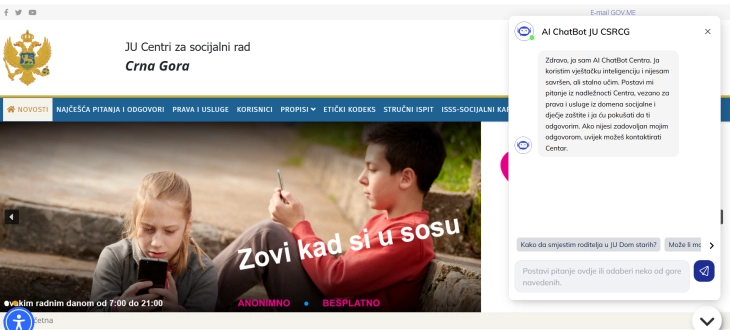 Uveden Čat bot za brži pristup informacijama centara za socijalni rad