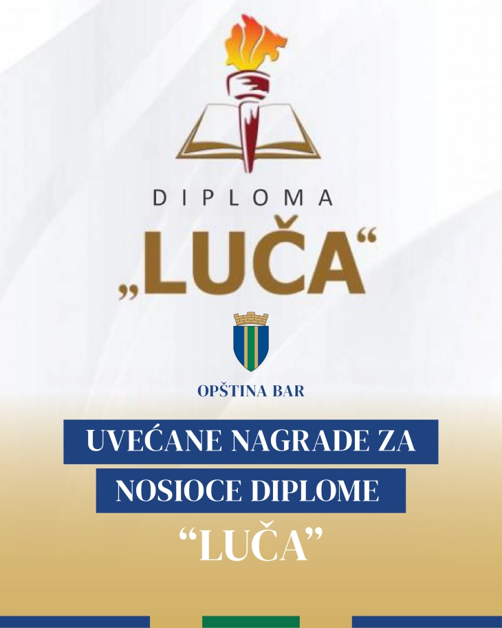 Opština Bar uvećala nagrade za nosioce diplome Luča