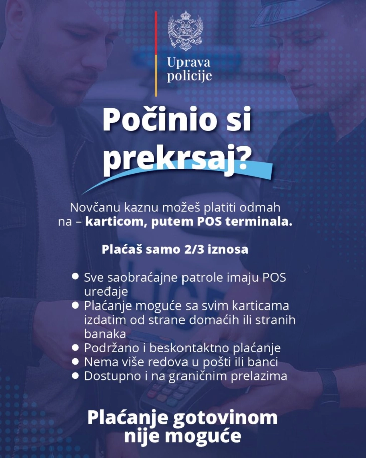 Saobraćajne kazne moguće platiti na POS terminalu na licu mjesta