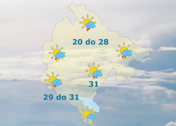 Sjutra promjenljivo i nestabilno vrijeme, temperatura do 31 stepen