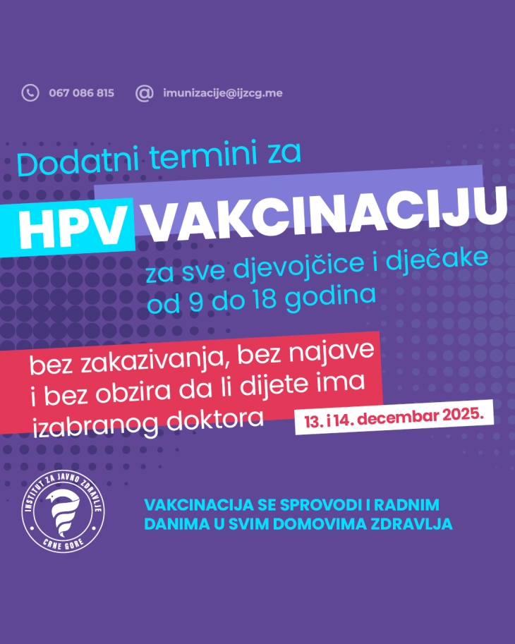 Dodatni termini za HPV vakcinaciju tokom vikenda