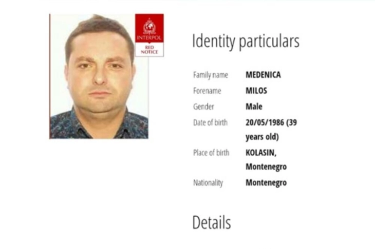 Crvena potjernica za Milošem Medenicom objavljena na stranici Interpola 
