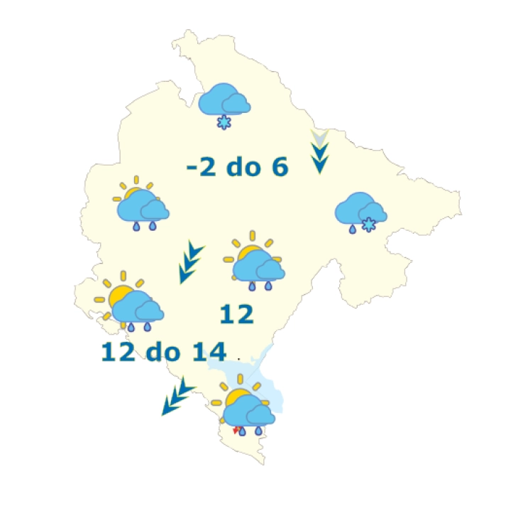 Sjutra pretežno oblačno, povremeno sa padavinama