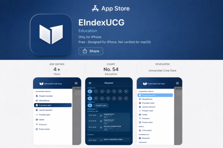 UCG pokrenuo mobilnu aplikaciju Eindex
